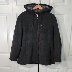 Vintage Covington Womens Gray Wool Blend Pea Coat SZ XL Hooded Full Zip‎ Neutral